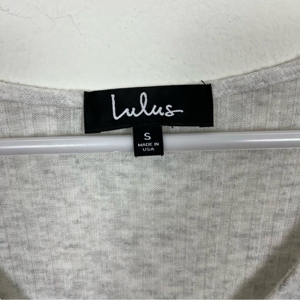 Lulu's Button Down Sweater with Drawstring Tie Front- Gray- Size Small - Picture 3 of 3